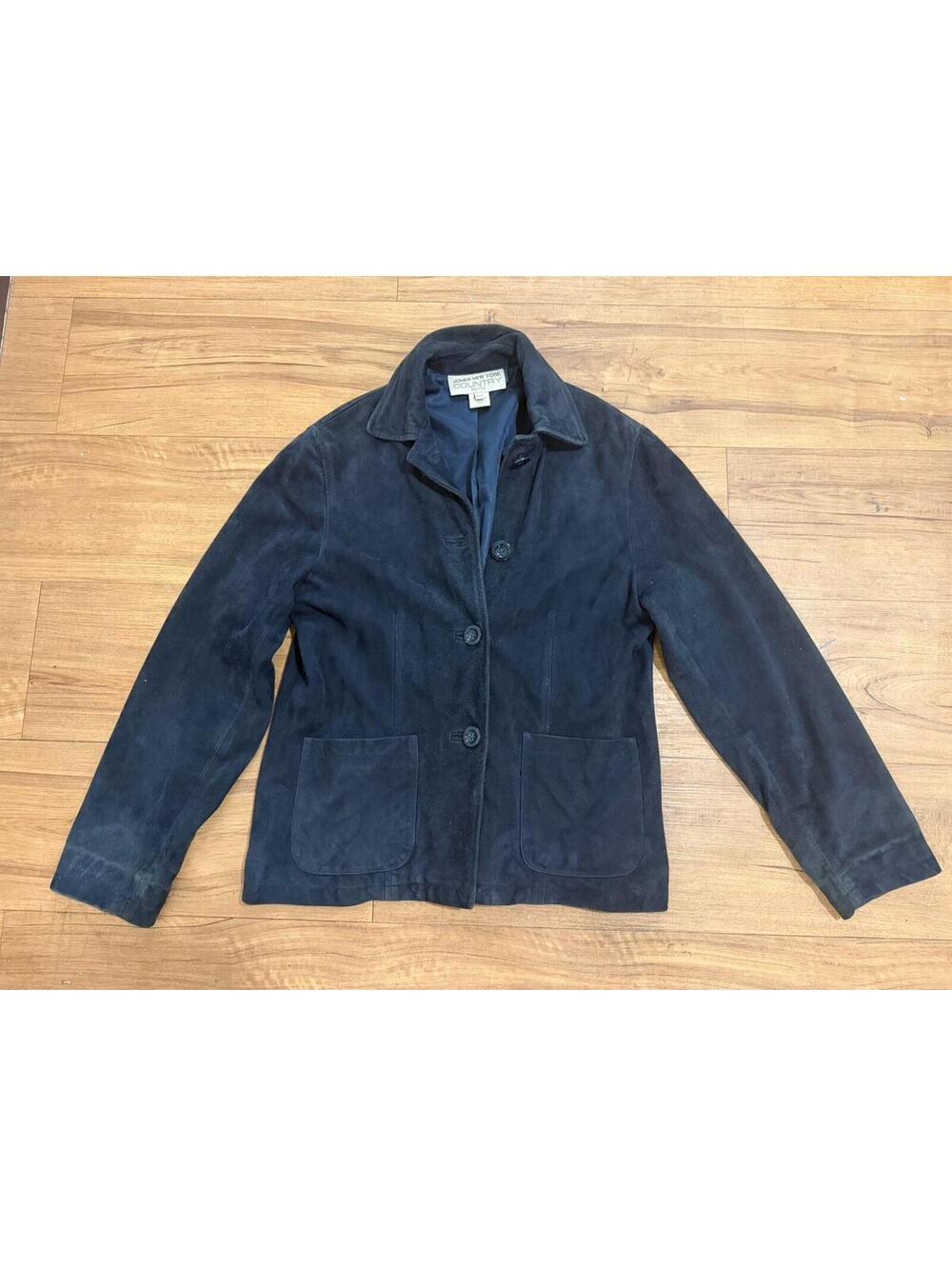 Jones New York vintage - Country Black Leather-Button Jacket w/ Pockets S